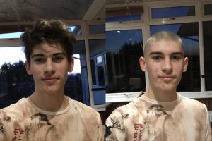 Mason, a 15-year-old boy, before and after shaving his head