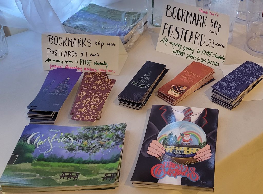 Bookmarks and cards displayed on a table- Kayleigh's designs