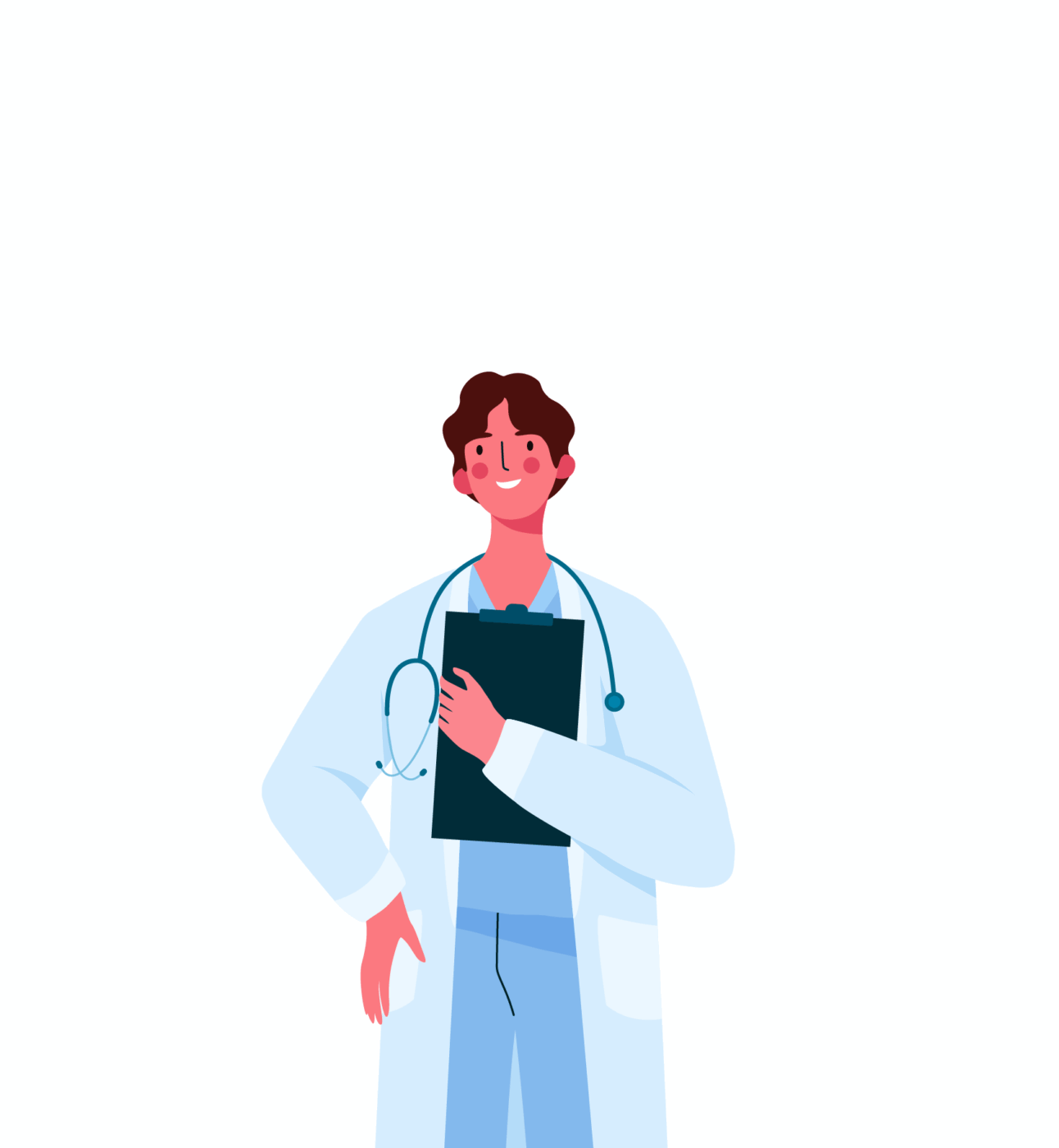 An illustration of a young male doctor smiling.