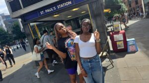 Michelle and her Mum stood outside St Paul's tube station